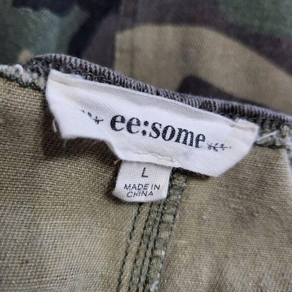 EE some Womens Pinafore Camouflage Denim Overalls Dress Size L - Picture 9 of 11